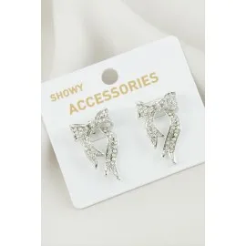 Fiyong Taşlı Metal Küpe-Gümüş Rengi