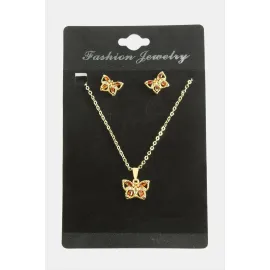 Kelebek Zirkon Taşlı Set Kolye-Yeşil