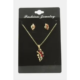 Yusufçuk Zirkon Taşlı Set Kolye-Kırmızı