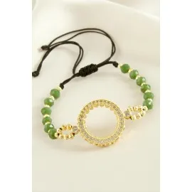 Çeyrek Altın Koyulabilir Kristal Taşlı Bileklik-Yeşil