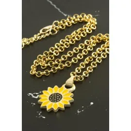 Ayçiçeği Mineli Kutulu Kolye-Sarı