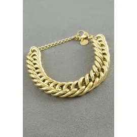 Kalın Zincir Lüks Çelik Bileklik-Sarı