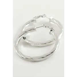 Burgulu Halka Küpe 5 cm-Gümüş Rengi