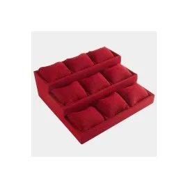 3 Basamaklı Keten Kumaş Yastıklı Stand-Kırmızı