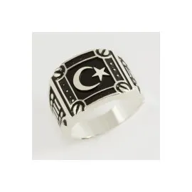 Ay Yıldız Metal Erkek Yüzük-Gümüş Rengi