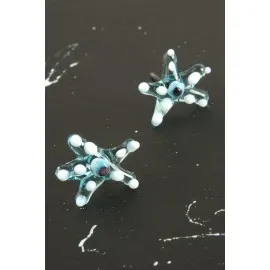 Deniz Yıldızı Cam Küpe-Açık Mavi