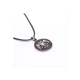 Çift Başlı Kartal Figürlü Vinlex Deri Kolye-Gümüş Rengi