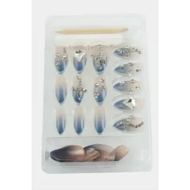 Misyul Taşlı Takma Tırnak 24 Adet-Mavi
