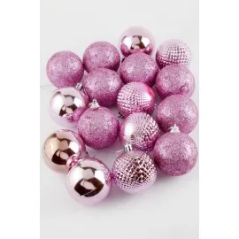 16 Adet Lüks Pembe Renkli Cici Top Yılbaşı Ağaç Süsü-Pembe