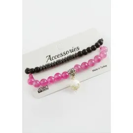 2 Adet Hematit Ceyt Doğaltaş Bileklik-Pembe