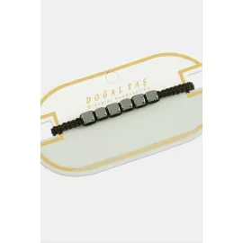 Küp Hematit Doğal Taş Bileklik-Antrasit