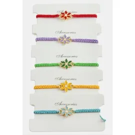 Papatya Makrome Örgülü Bileklik-Renkli