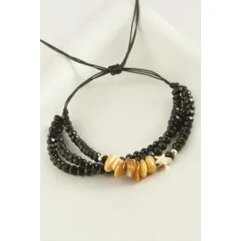 3Lü Kırık Doğaltaş Kristal Zincirli Bileklik-Lila