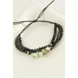 3Lü Kırık Doğaltaş Kristal Zincirli Bileklik-Yeşil