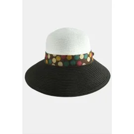 Benekli Fiyonglu Hasır Şapka-Siyah