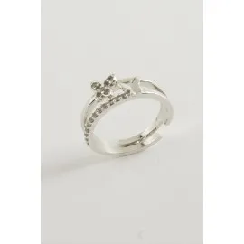 Kelebek Zirkon Taşlı Yüzük-Gümüş Rengi