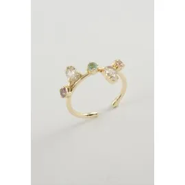 Oval Renkli Taşlı Yüzük-Sarı