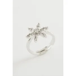 Lotus Zirkon Taşlı Yüzük-Gümüş Rengi