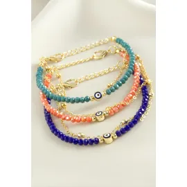 Nazar Zincir Kristal Bileklik-Açık Mavi