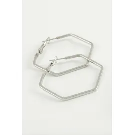 Beşgen Halka Küpe 4 cm-Gümüş Rengi