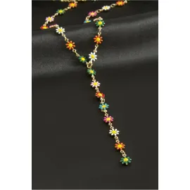 Papatya Mineli Çelik Y Kolye-Sarı