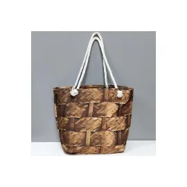 Ahşap Örme Desenli Plaj Çantası-Sarı