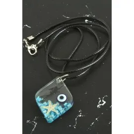 Deniz Yıldızı Beşgen Epoksi Kolye-Mavi