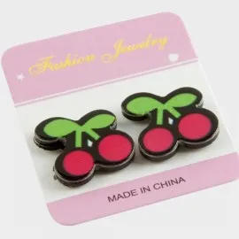 Kiraz Mıknatıslı Plastik Çocuk Küpesi-Kırmızı