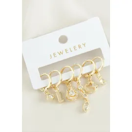 6 Adet Yıldız Zirkon Taşlı Küpe-Sarı