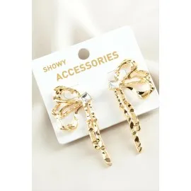 Fiyong Taşlı Trend Metal Küpe-Sarı