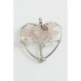 Pembe Kuvars Kalp Doğaltaş Kolye Ucu-Açık Pembe