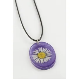 Papatya Oval Epoksi Kolye-Mor