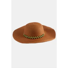 Boncuk Örme Hasır Şapka-Kiremit