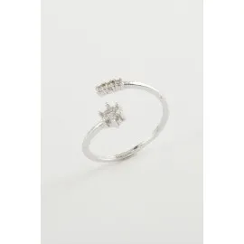 Zirkon Taşlı Yüzük-Gümüş Rengi