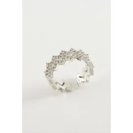 Zikzak Zirkon Taşlı Yüzük-Gümüş Rengi