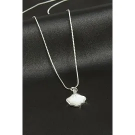 Deniz Kabuğu Sedef Lüks Çelik Kolye-Gümüş Rengi