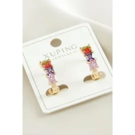 Xuping Zirkon Taşlı Lüks Çelik Küpe-Sarı