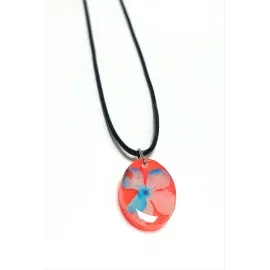 Kartopu Çiçeği Oval Epoksi Kolye-Turuncu