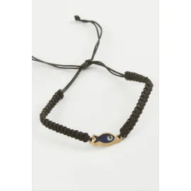 Balık Makrome Örgülü Bileklik-Siyah