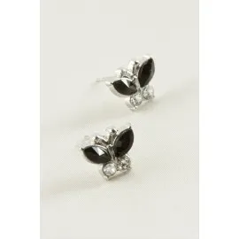 Kelebek Taşlı Minik Küpe-Gümüş Rengi