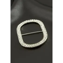 Oval Taşlı Kemer Tokası 2 Adet-Gümüş Rengi