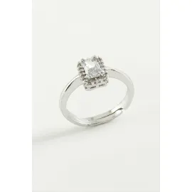 Baget Taşlı Yüzük-Gümüş Rengi