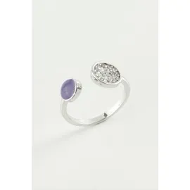 Yuvarlak Taşlı Mineli Eklem Yüzük-Gümüş Rengi