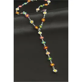 Papatya Mineli Çelik Y Kolye-Gümüş Rengi