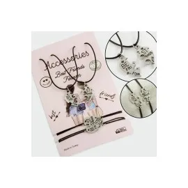 Best Friends Arkadaş Deri Set Kolye-Siyah