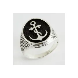 Çapa Metal Erkek Yüzük-Gümüş Rengi