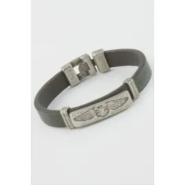 Çift Başlı Kartal Suni Deri Bileklik-Yeşil