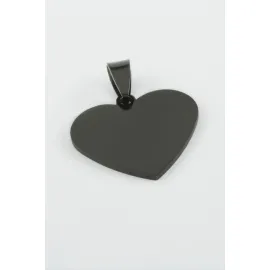 Kalp İsim Yazılabilir Çelik Kolye Ucu 3 cm-Siyah