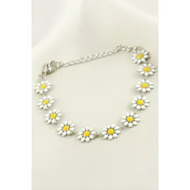 Papatya Mineli Bileklik-Beyaz