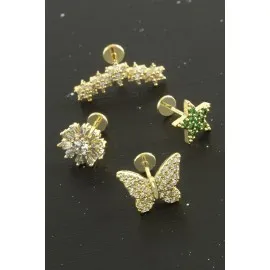 Tragus Zirkon Taşlı  Piercing 1 Adet-Sarı